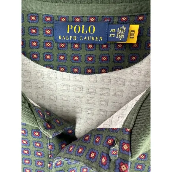 *Flawed Polo Ralph Lauren Soft Cotton Long Sleeve Polo Shirt Geometric Men's 2XB - Picture 4 of 11